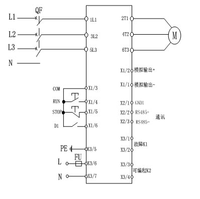 CMC-MX内置旁路软起动器基本接线原理图、三角形内接毗连图和典范应用接线图(图1)